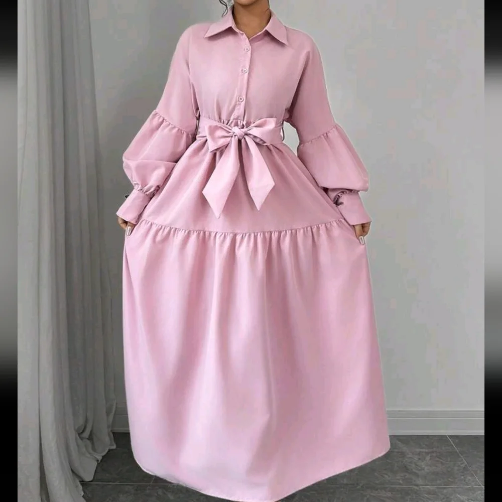 Women's Elegant Casual Fashion Lady Bubble Sleeves Lapel Bow Tie - Picture 4 of 4